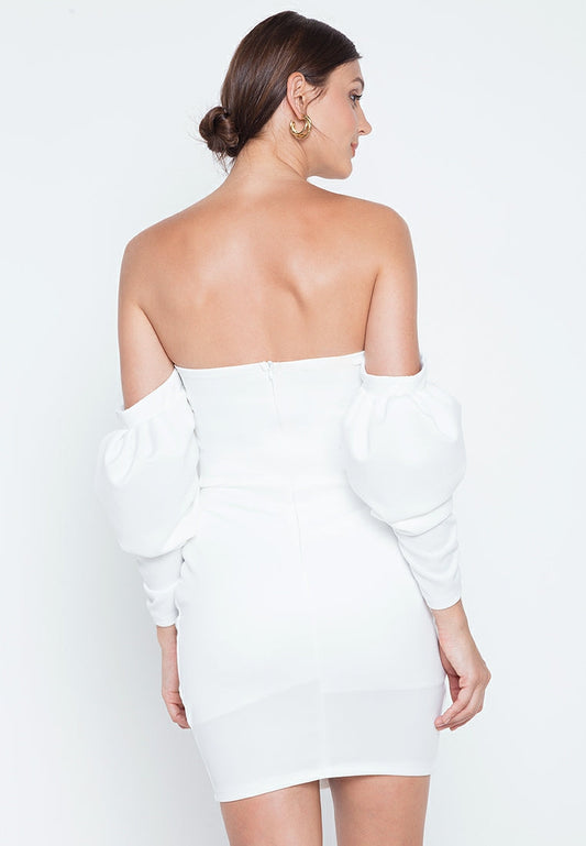 Bustier Longsleeves Mini Dress in White