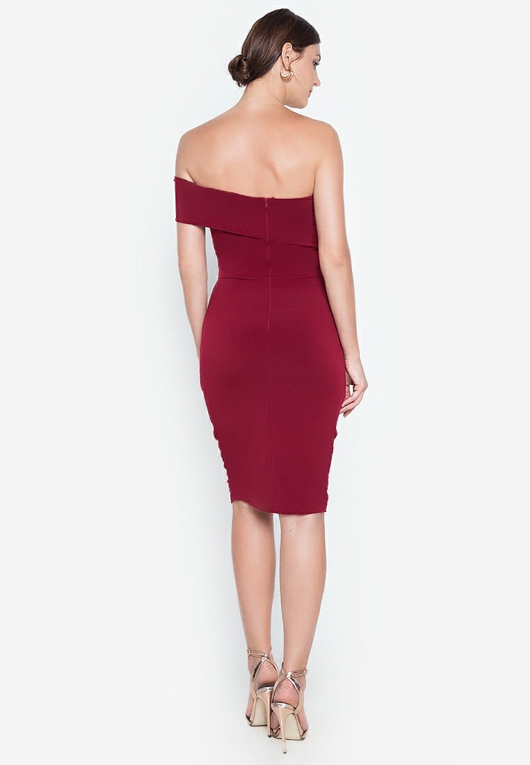 Half Shoulder Wrap Dress in Maroon