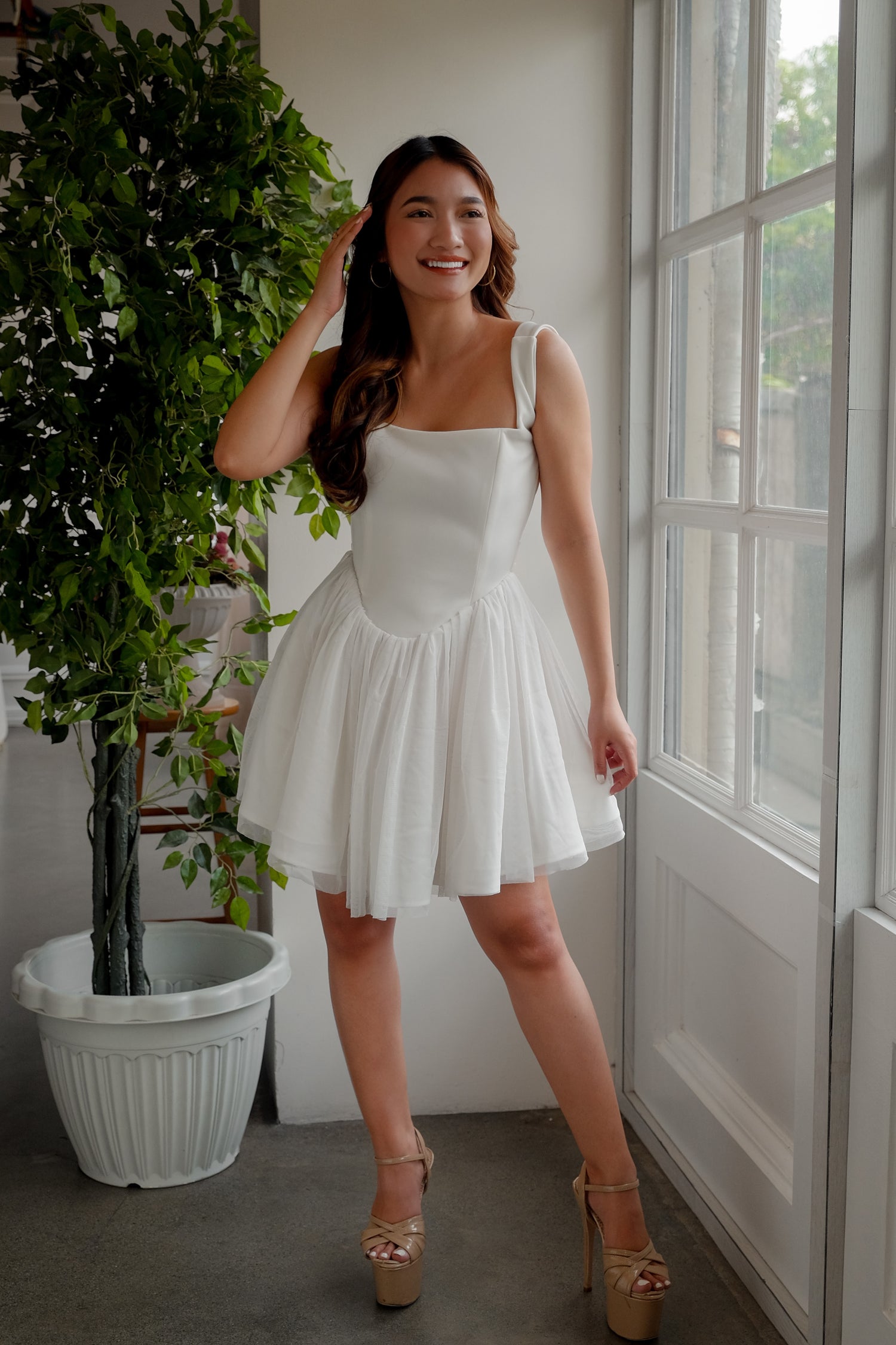 Squareneck Corset Tulle Mini Dress