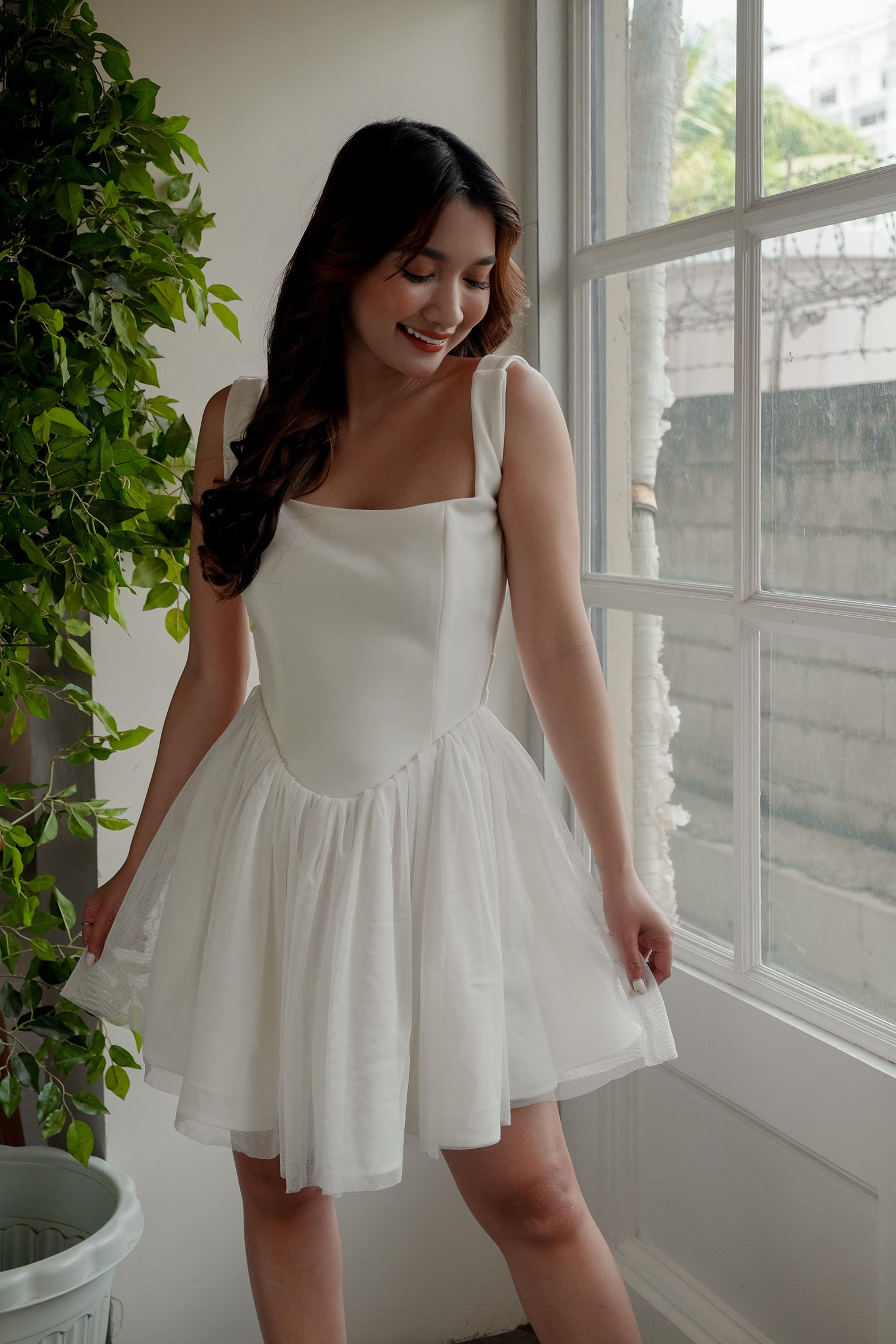 Squareneck Corset Tulle Mini Dress