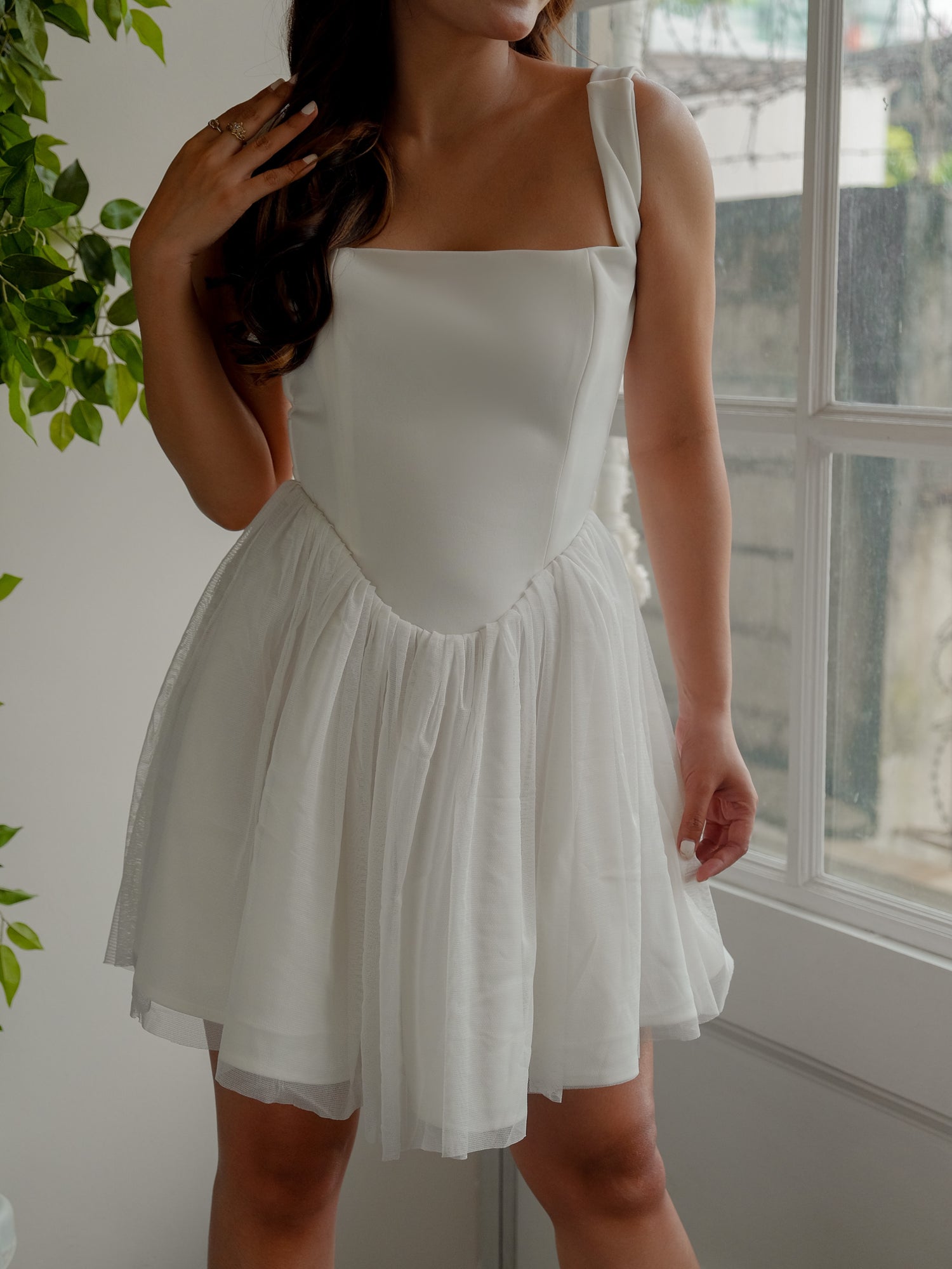 Squareneck Corset Tulle Mini Dress