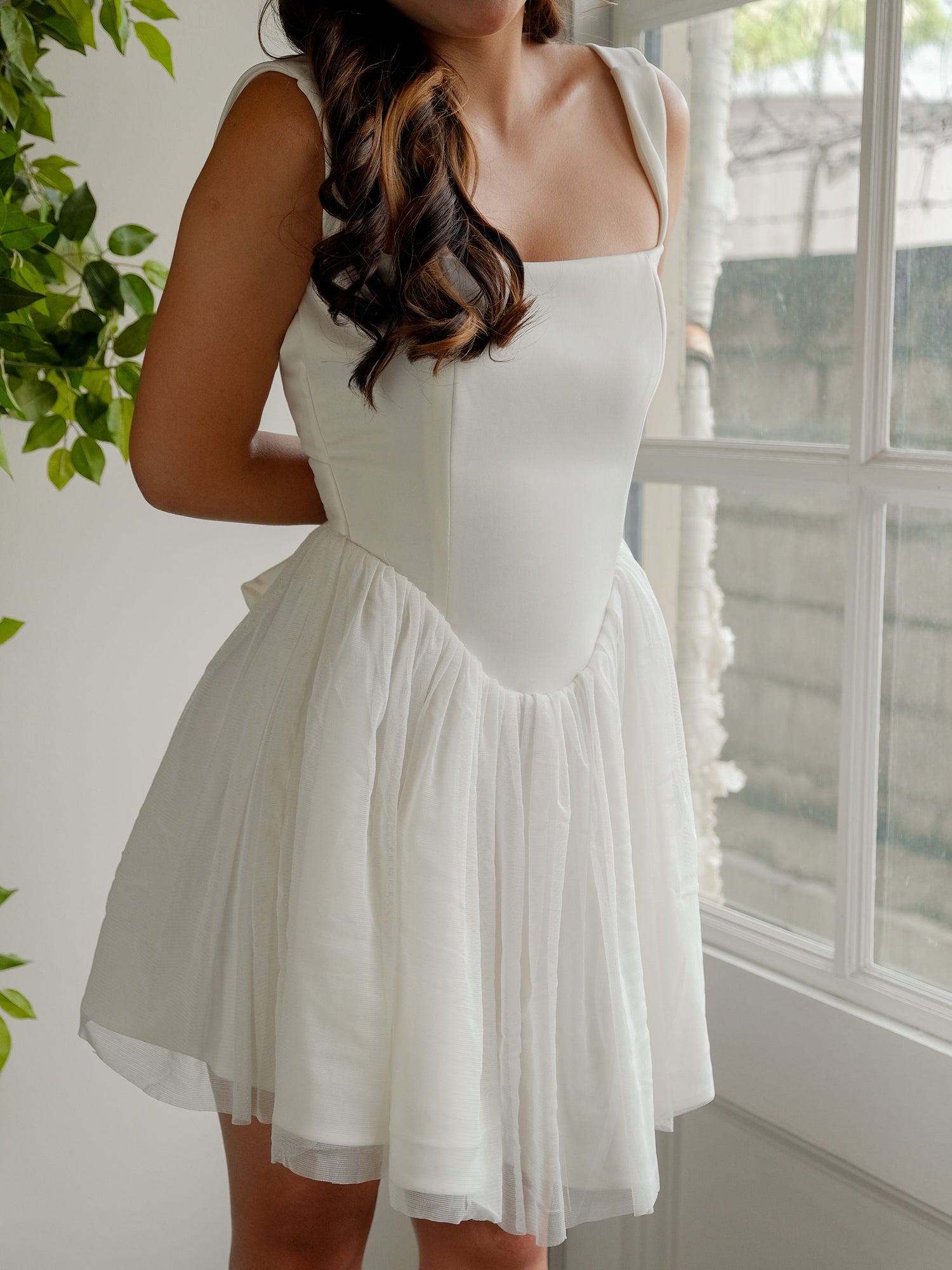 Squareneck Corset Tulle Mini Dress