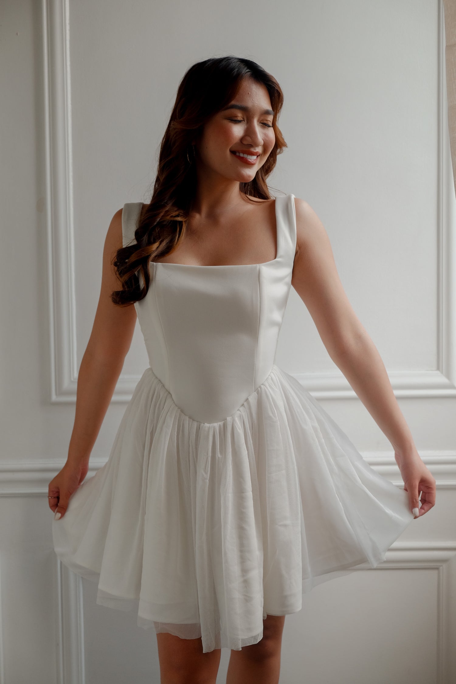 Squareneck Corset Tulle Mini Dress