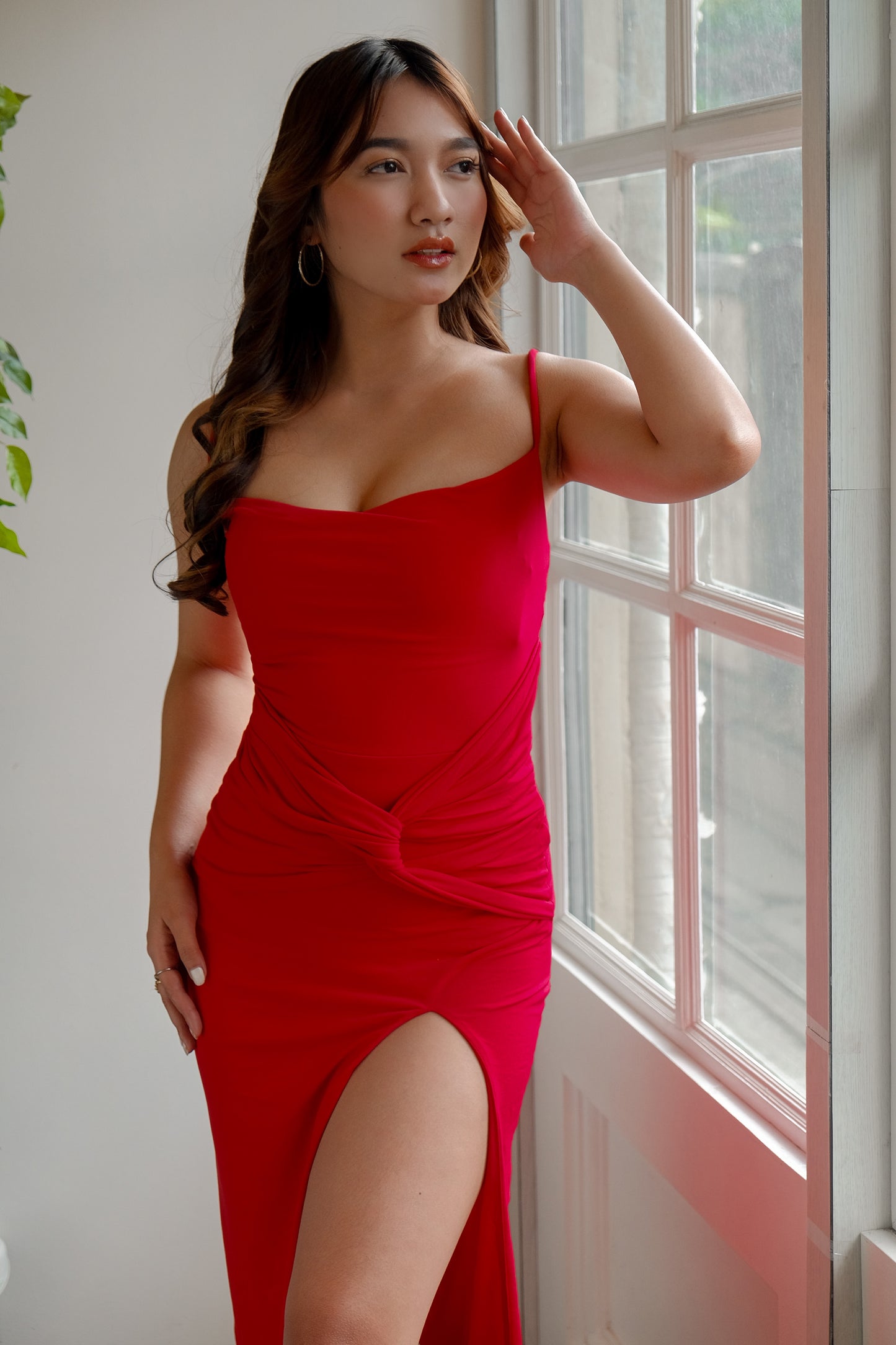 Twist Cowl-Neck Midi Dress