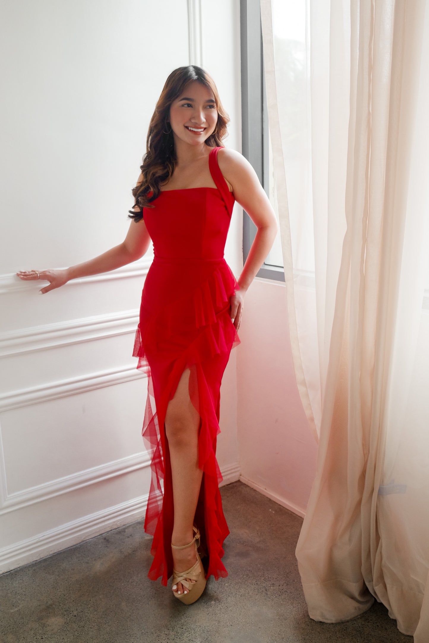 Ruffle Maxi Dress in Red