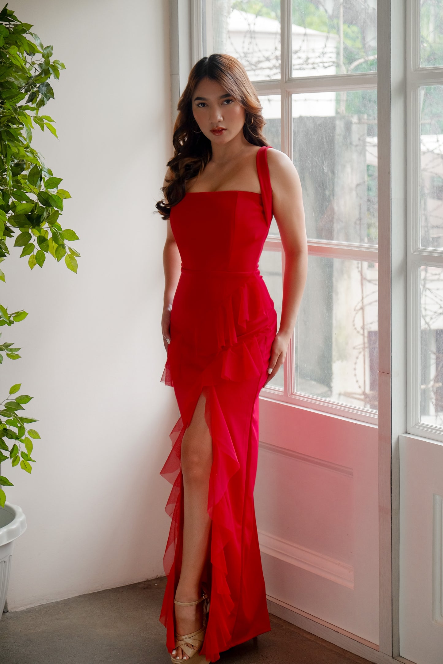 Ruffle Maxi Dress in Red