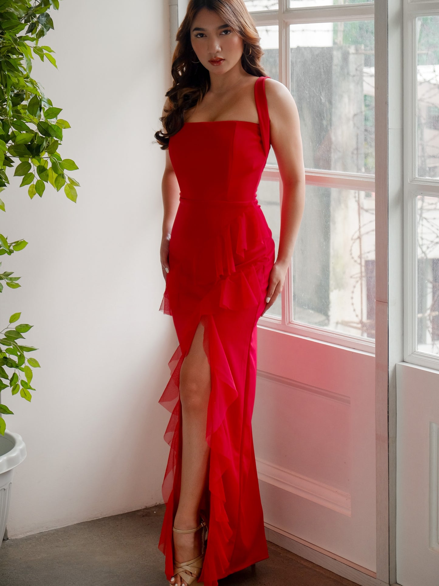 Ruffle Maxi Dress in Red