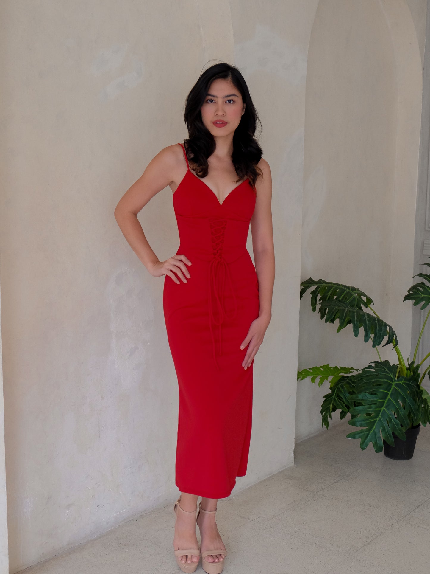 Minna Plunge Corset Midi Dress