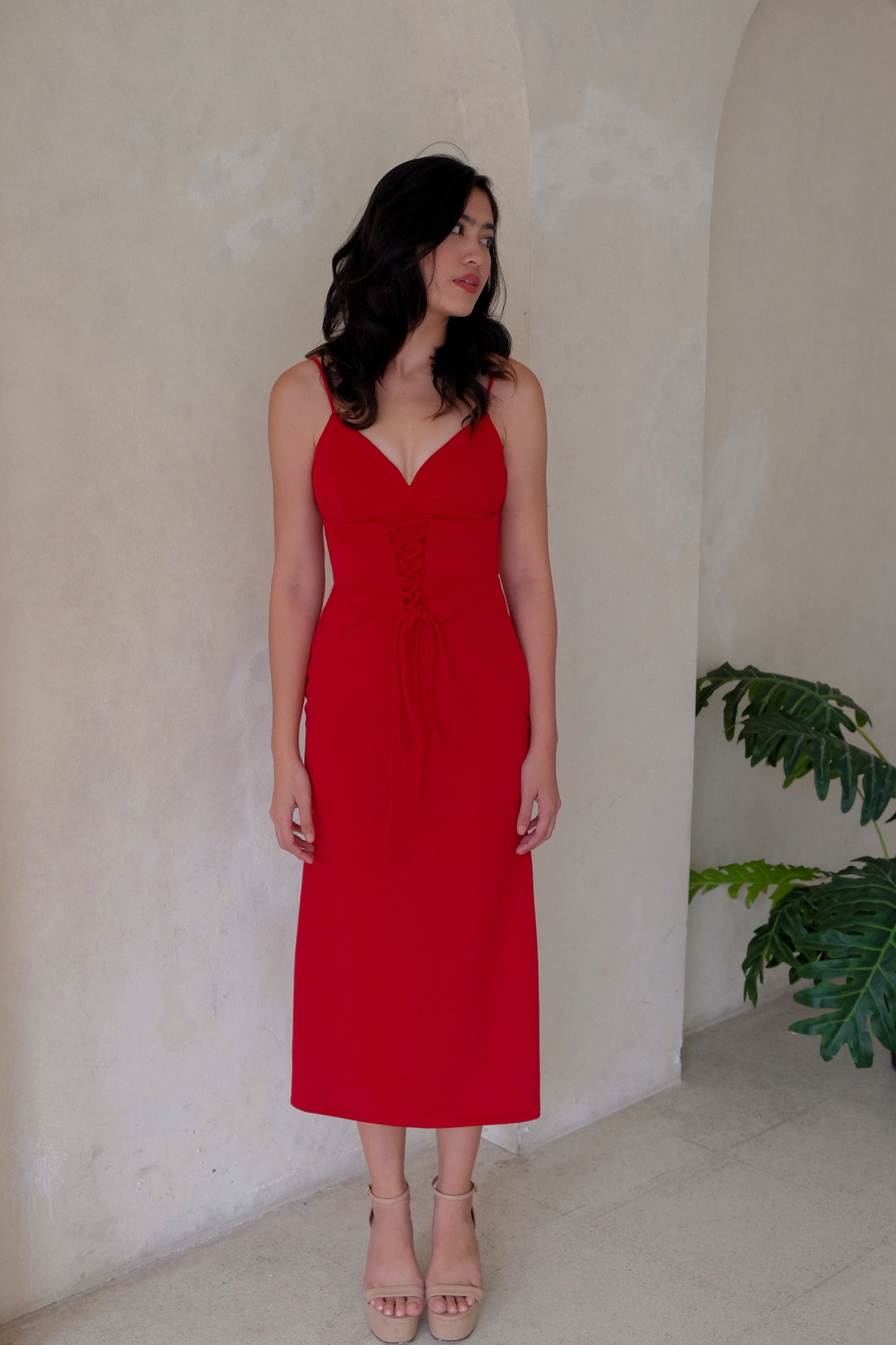 Minna Plunge Corset Midi Dress