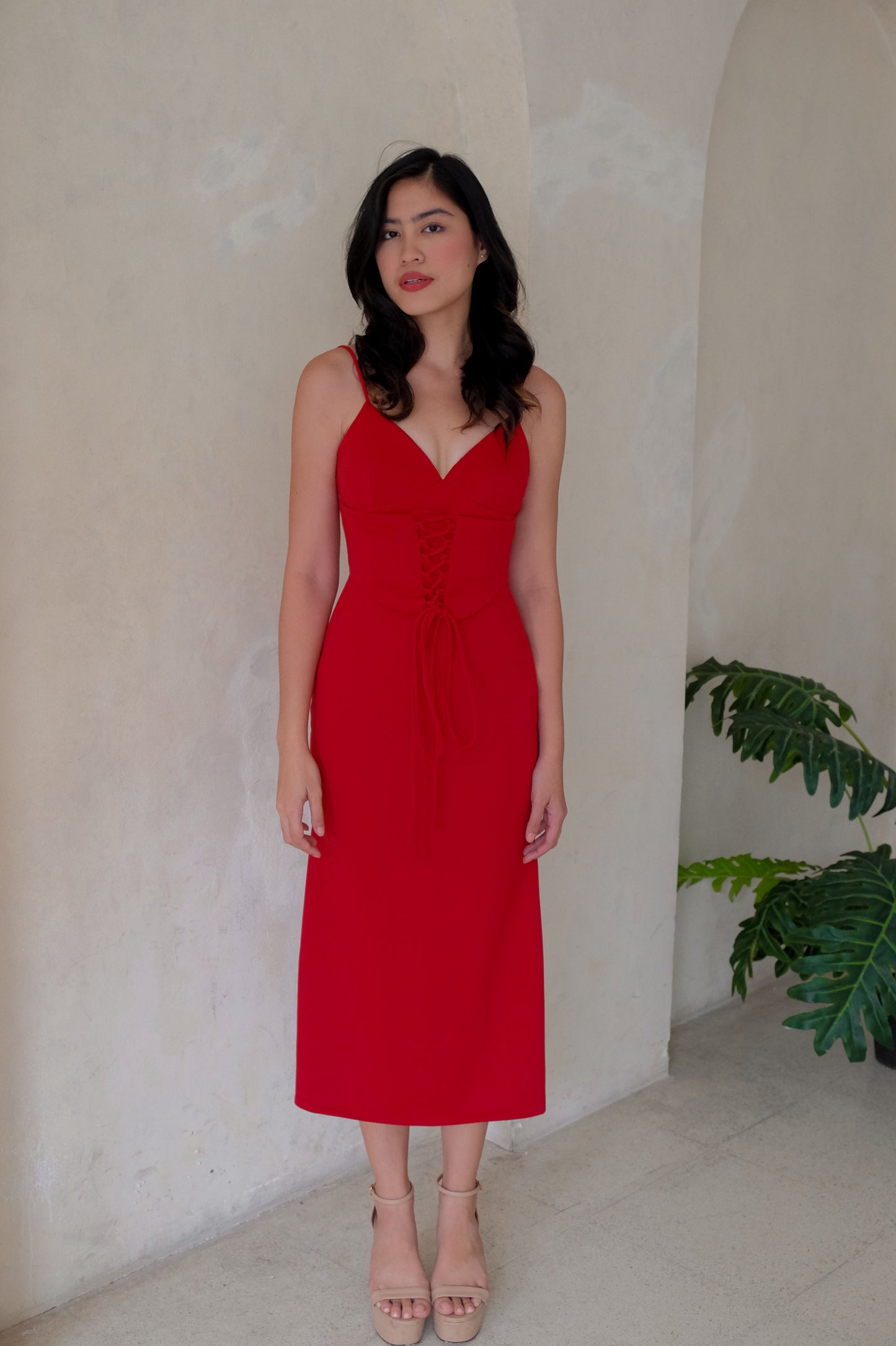 Minna Plunge Corset Midi Dress
