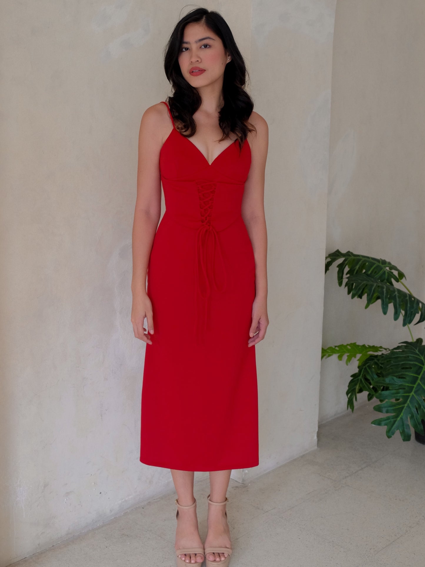 Minna Plunge Corset Midi Dress