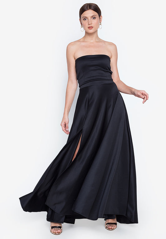 Bandeau Sweep Train Maxi Set in Black