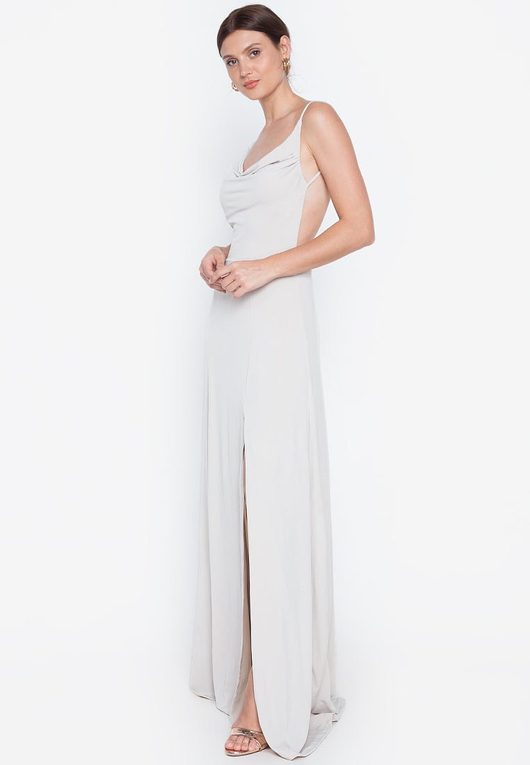 Cowl Neck Backless Maxi Dress in Nude