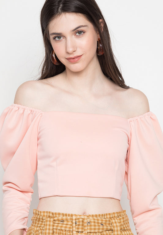 Puff Sleeved Square Neck Croptop in Dusty Pink