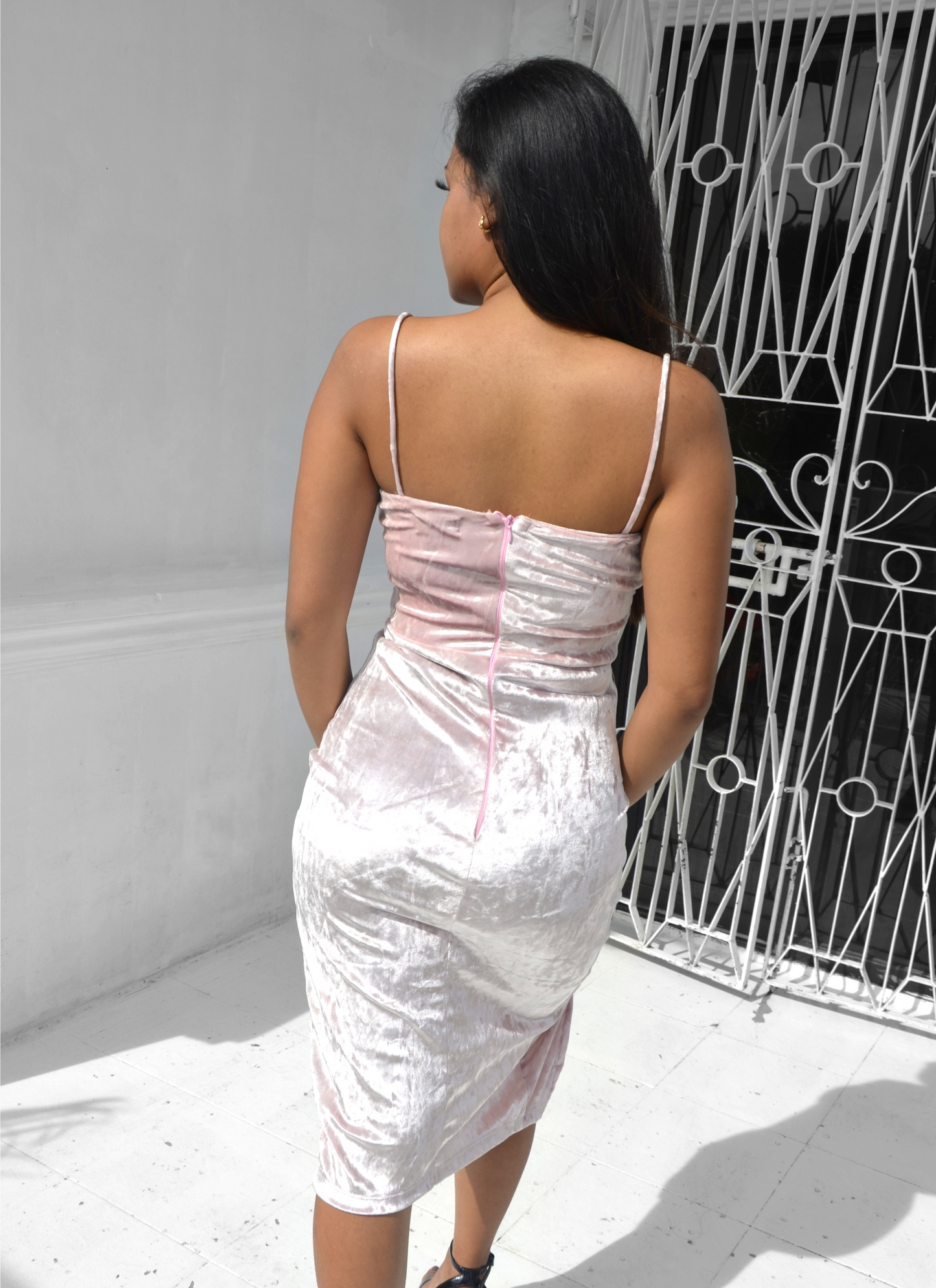 Velvet Midi Dress in Dusty Pink