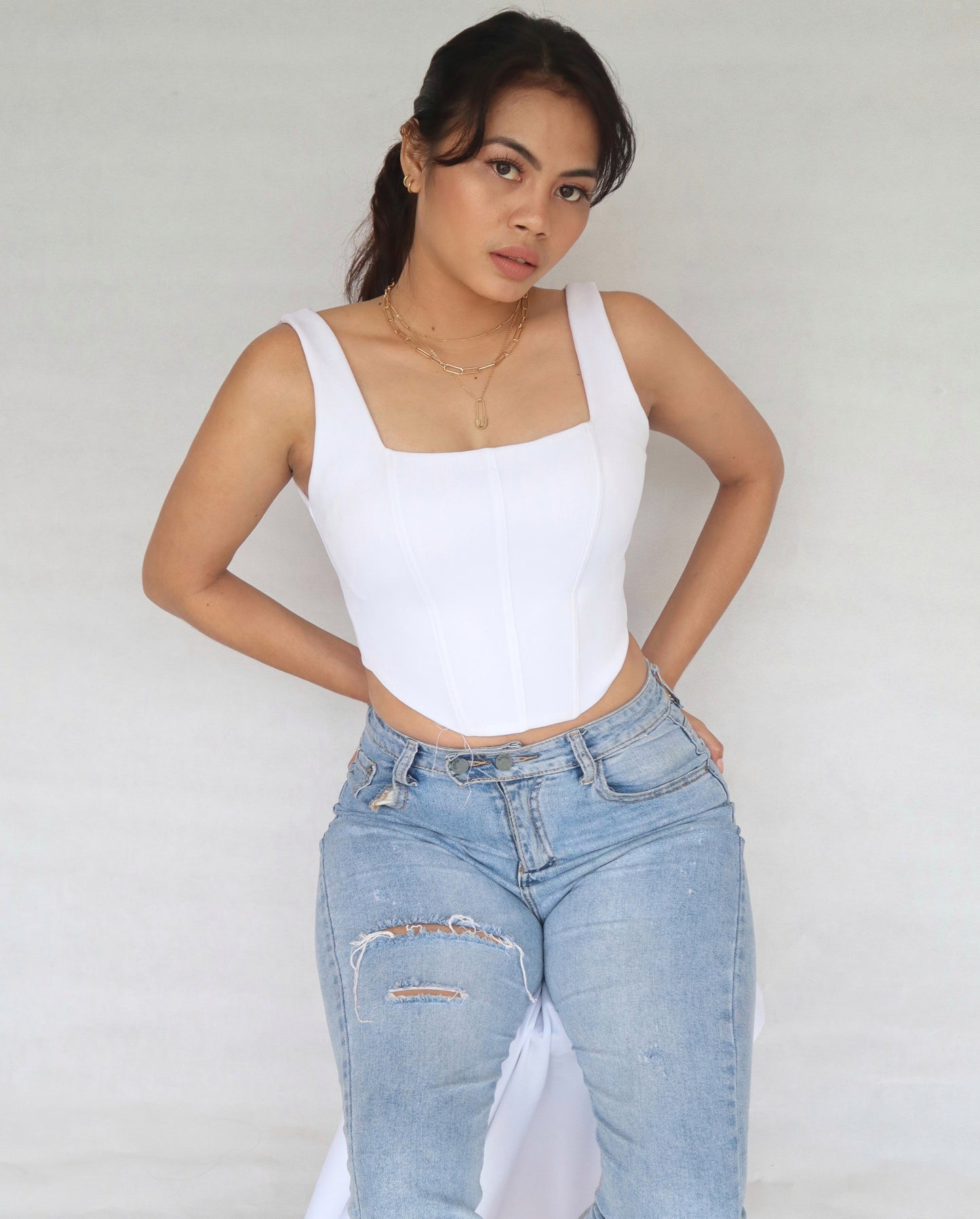 Square Neckline Corset in White