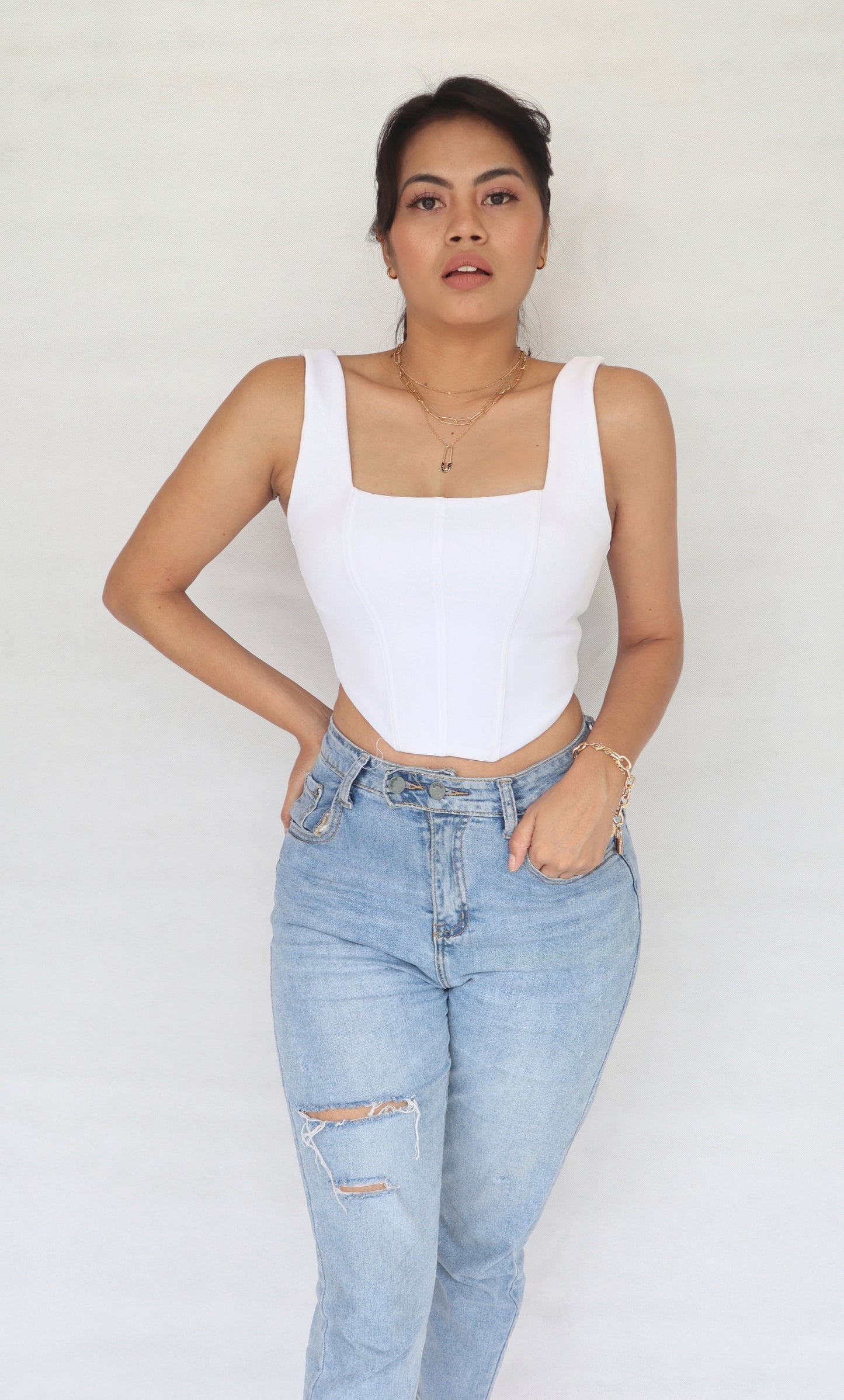 Square Neckline Corset in White