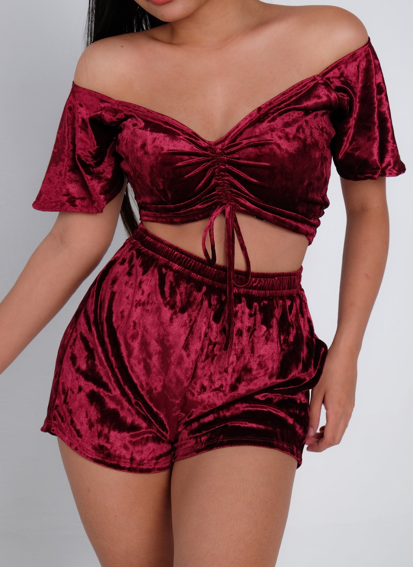 Velvet Croptop in Maroon Velvet
