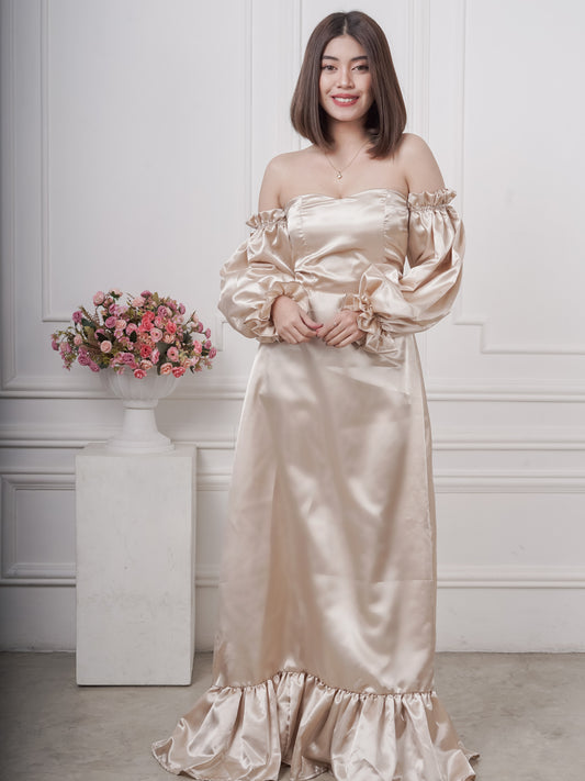 Satin Off-the-Shoulder Maxi Dress