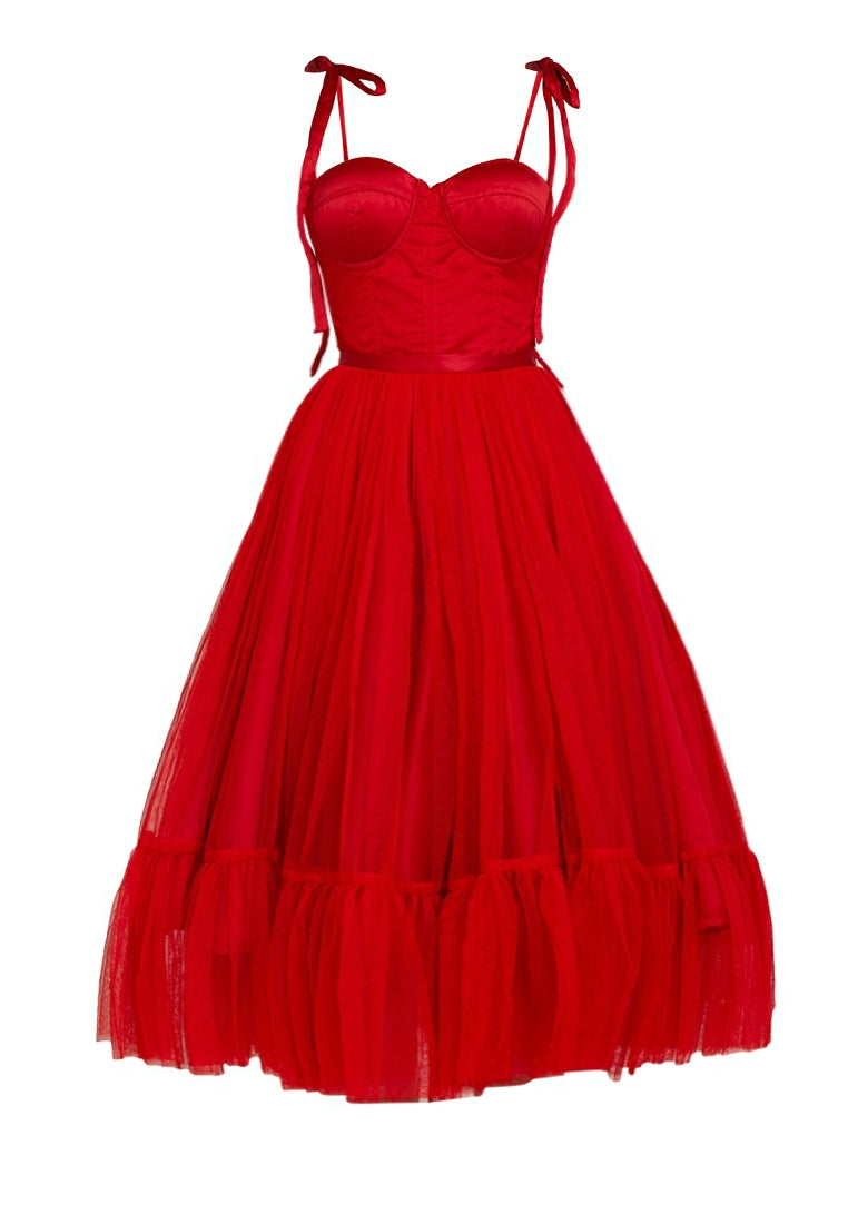 Bustier Mesh Tea-Length Dress