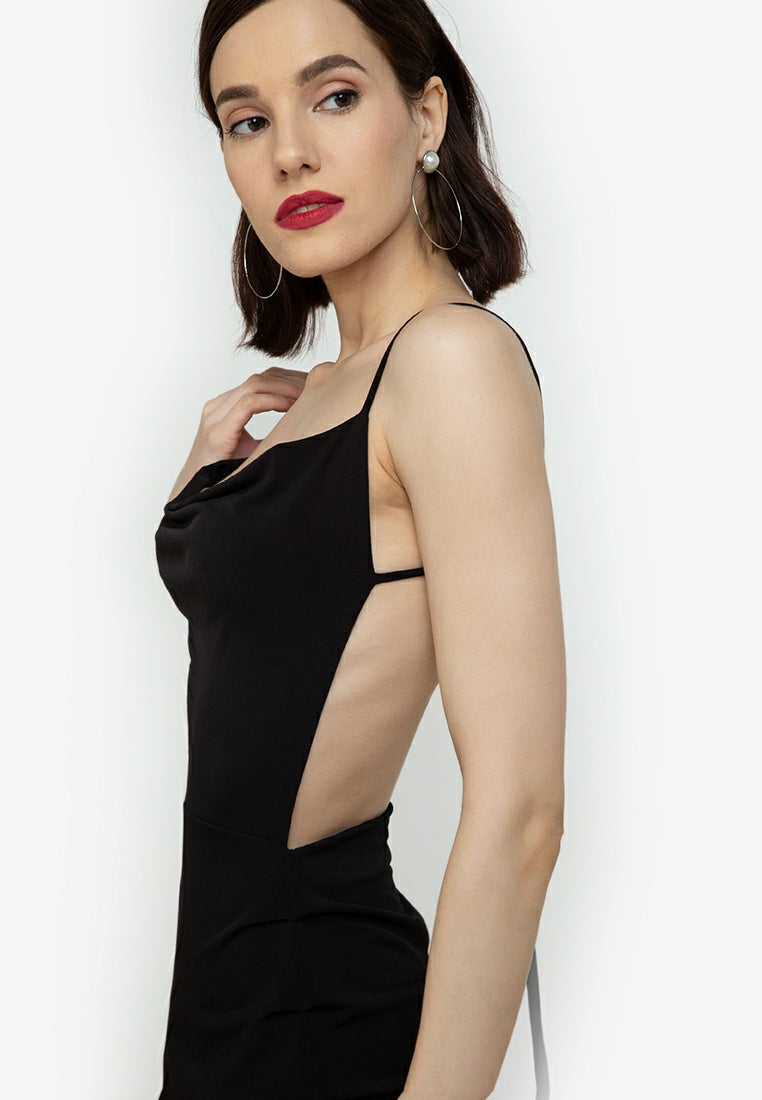 Asymmetric Backless Dress in Black