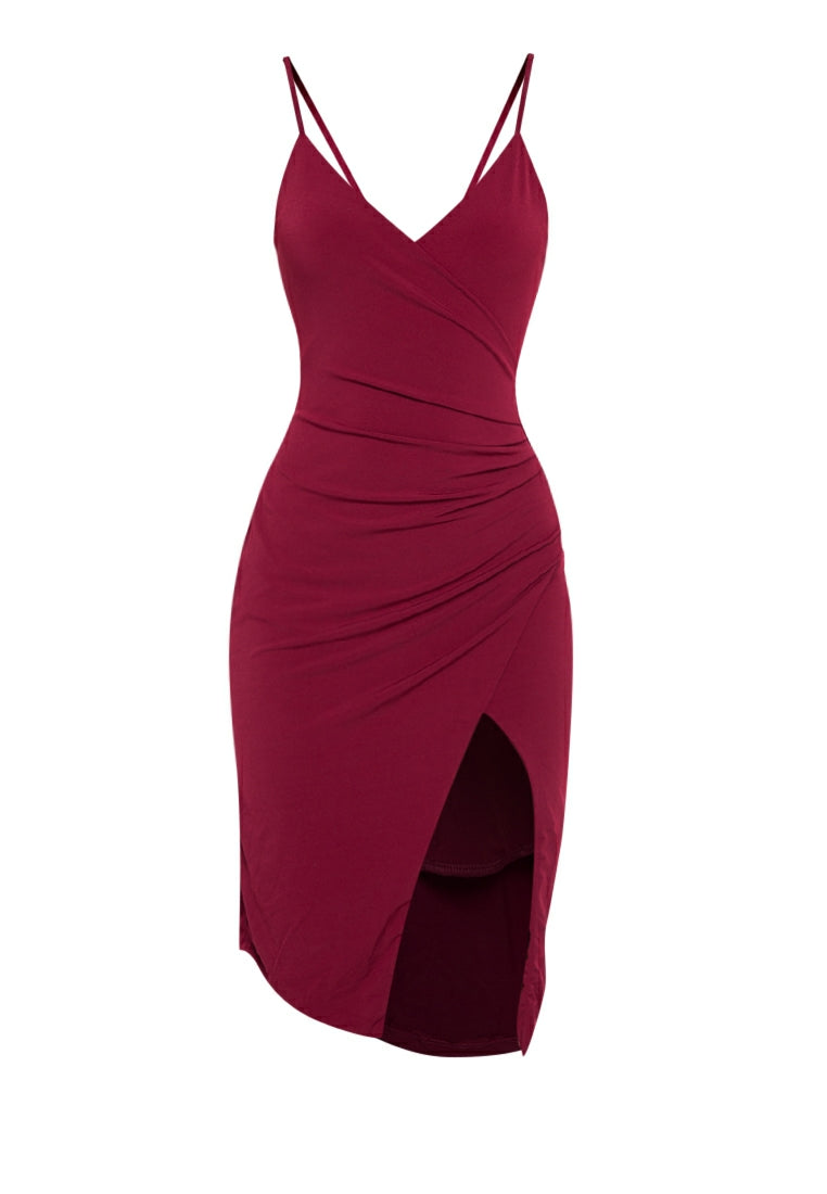 Wrap Midi Dress in Maroon