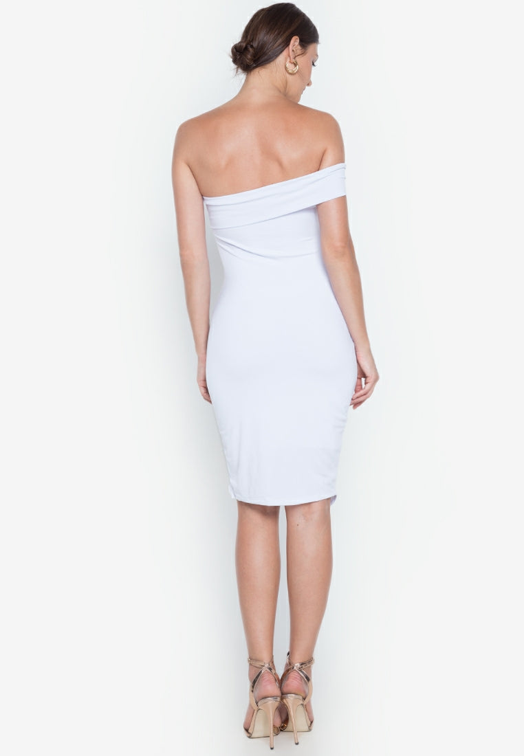 One-shoulder Wrap Bodycon Dress in White