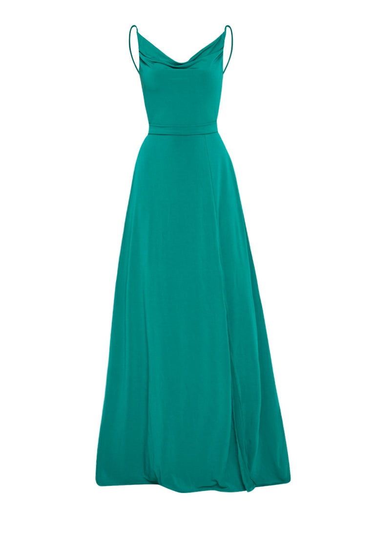 Cowl Neck Backless Maxi Dress in Emerald Green