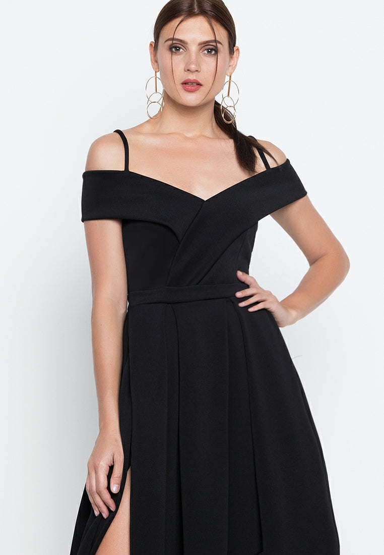 Off-the-Shoulder High-Slit Gown in Black