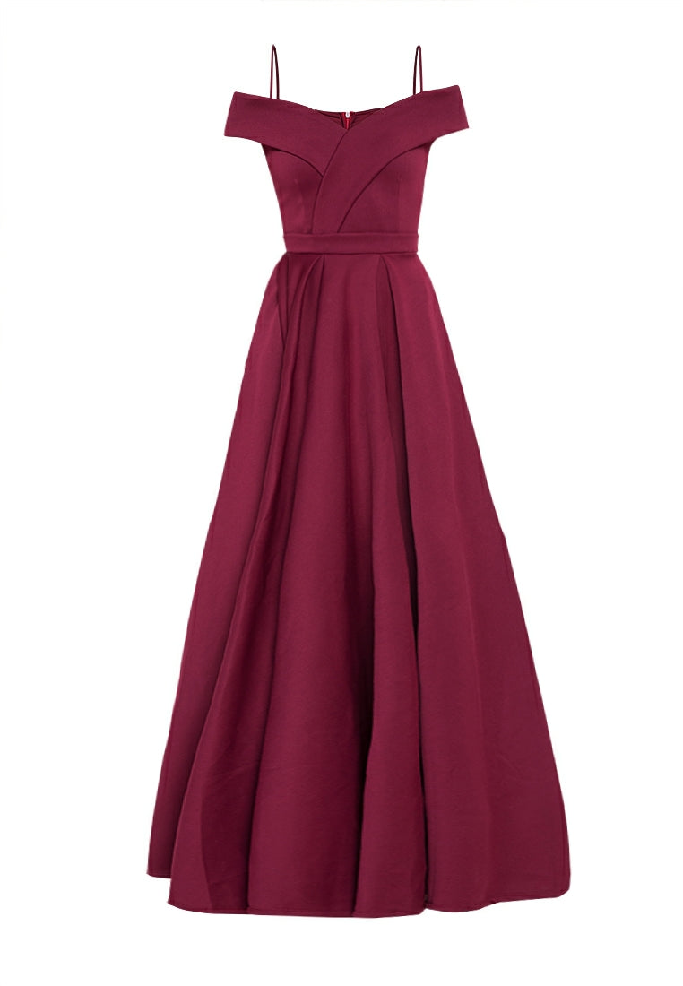 Off-the-Shoulder High-Slit Gown in Maroon