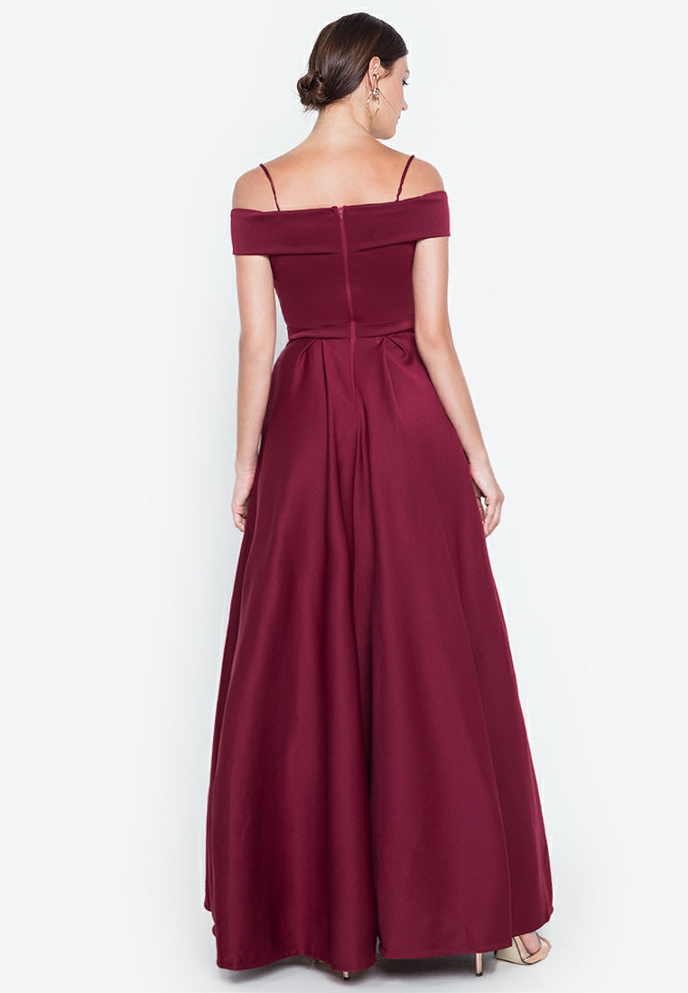 Off-the-Shoulder High-Slit Gown in Maroon
