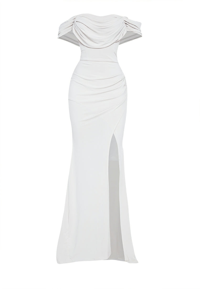 Wrap Off-the-shoulder Maxi Dress in Nude