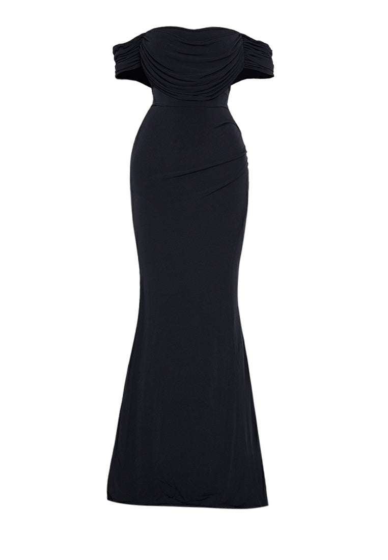 Wrap Off-the-shoulder Maxi Dress in Black