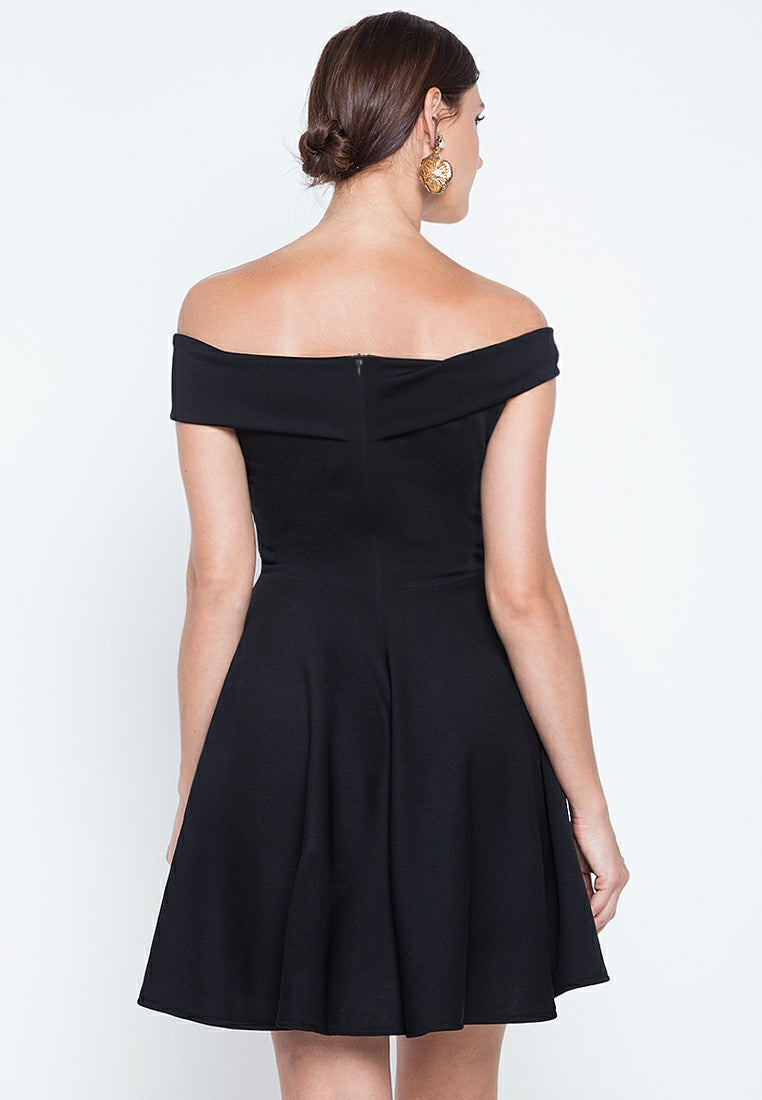 Off-the-Shoulder Wrap Mini Dress in Black