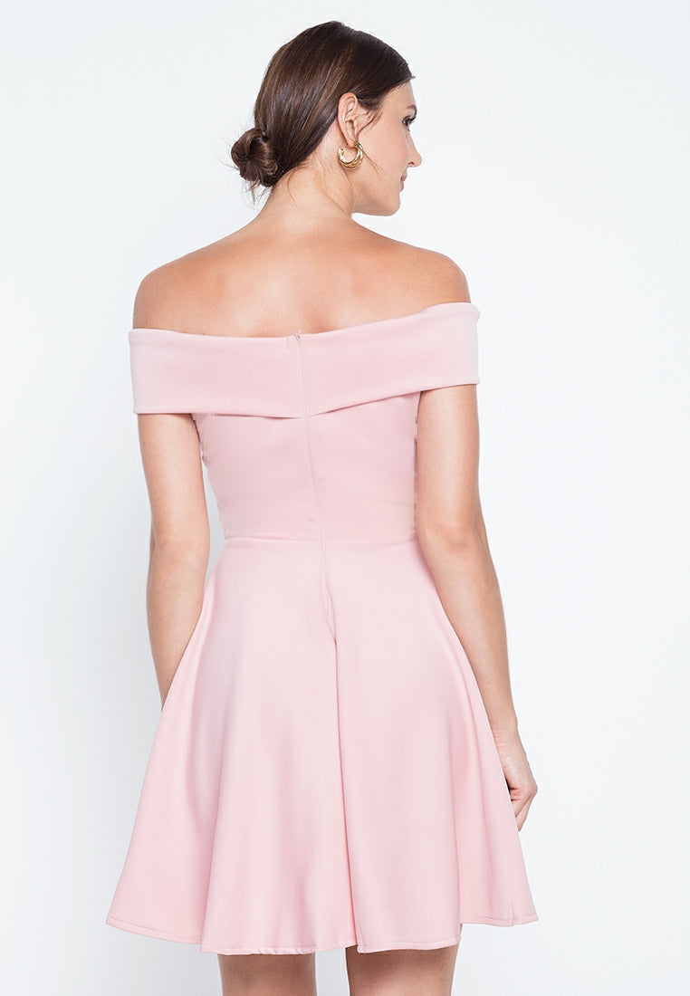 Off-the-Shoulder Wrap Mini Dress in Dusty Pink