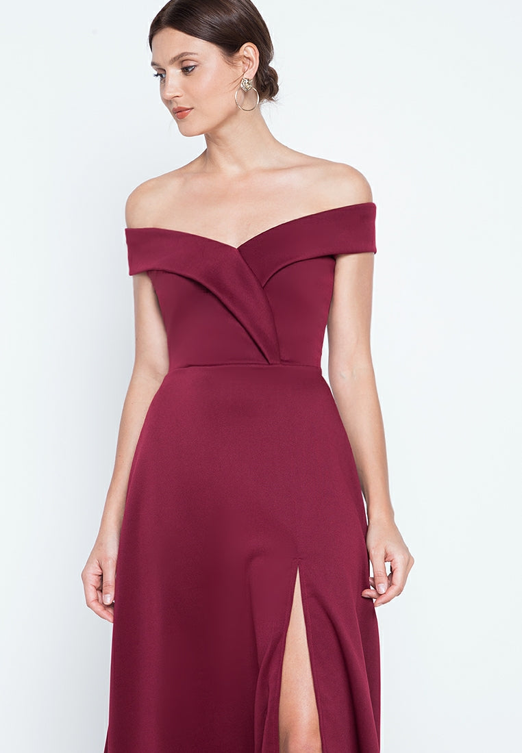 Off-the-Shoulder Maxi Dress in Maroon