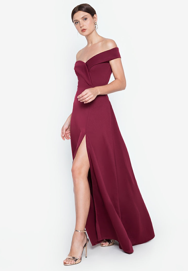 Off-the-Shoulder Maxi Dress in Maroon