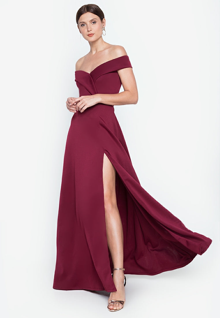 Off-the-Shoulder Maxi Dress in Maroon