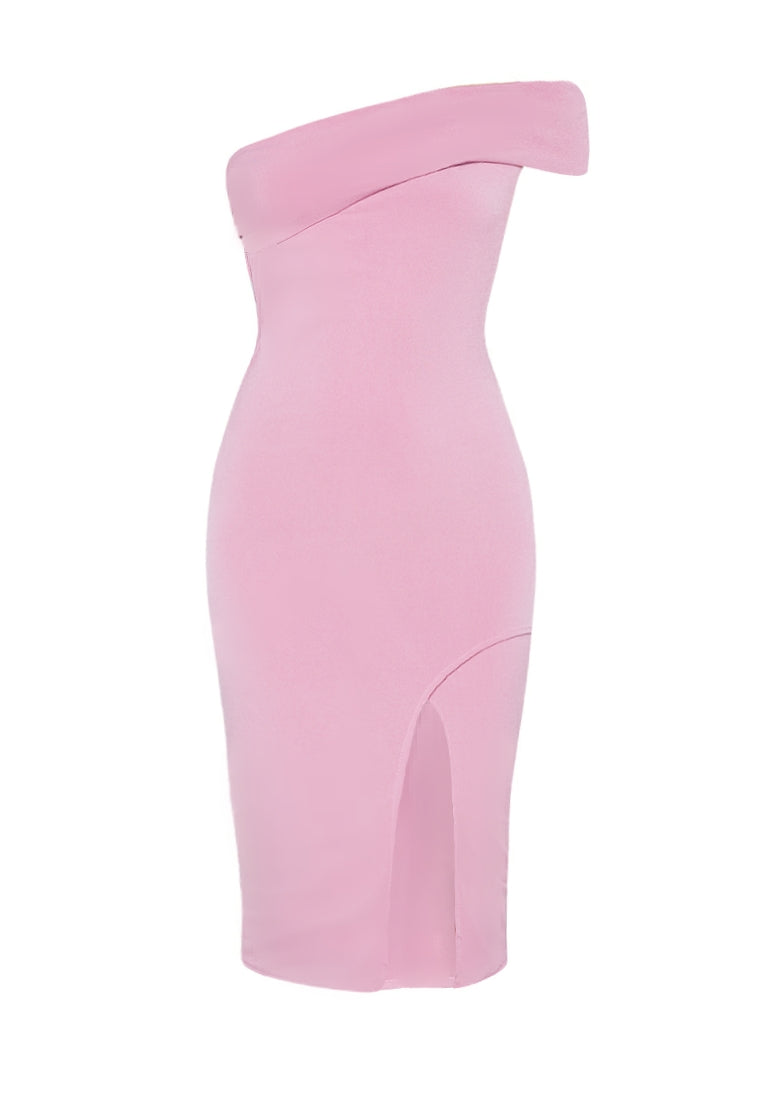 Half Shoulder Wrap Dress in Rose Pink
