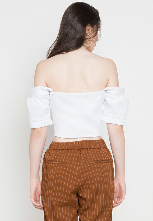 Puff-Sleeved Bustier Crop Top in White