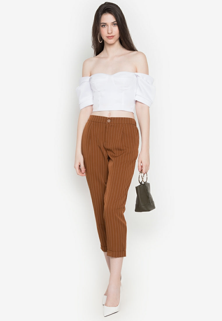 Puff-Sleeved Bustier Crop Top in White