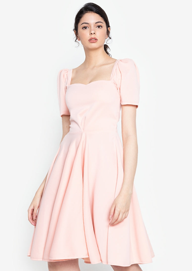 Puff Sleeved Dress in Dusty Pink