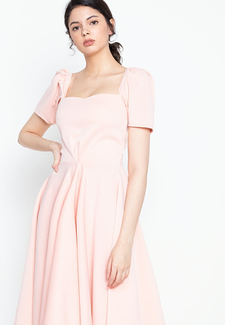 Puff Sleeved Dress in Dusty Pink