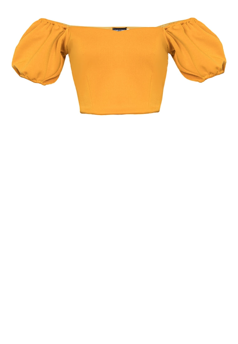 Puff-Sleeved Croptop in Mustard Yellow