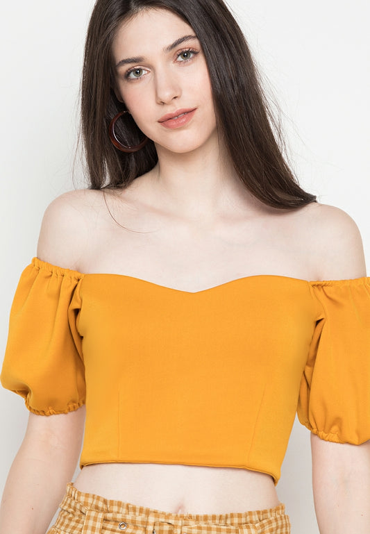 Puff-Sleeved Croptop in Mustard Yellow