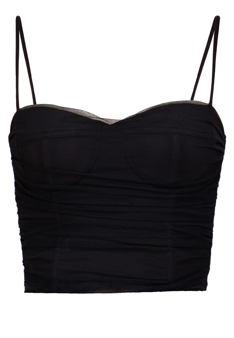 Strappy Bustier Mesh Top in Black