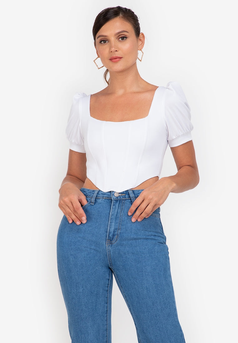 Square-Neck Puff-Sleeved Corset in White