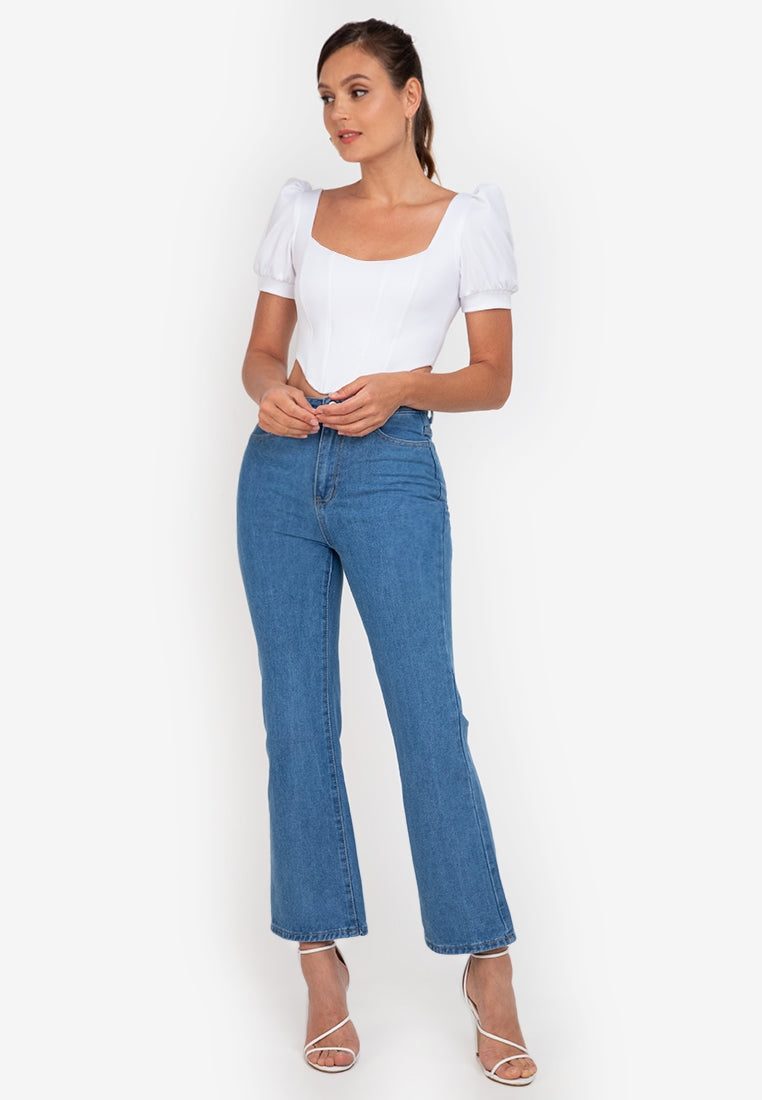 Square-Neck Puff-Sleeved Corset in White