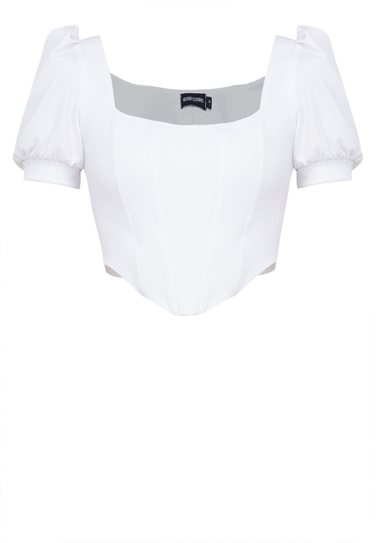 Square-Neck Puff-Sleeved Corset in White