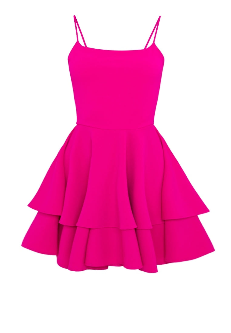 Double Layer Skater Dress in Fuchsia Pink